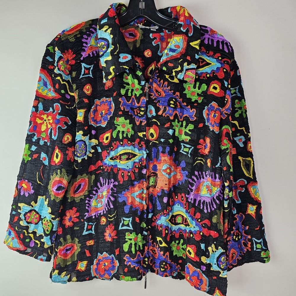 Alberto Makali Mixed Print Psychedelic Full Zip‎ Short Womens Jacket XL Colorful